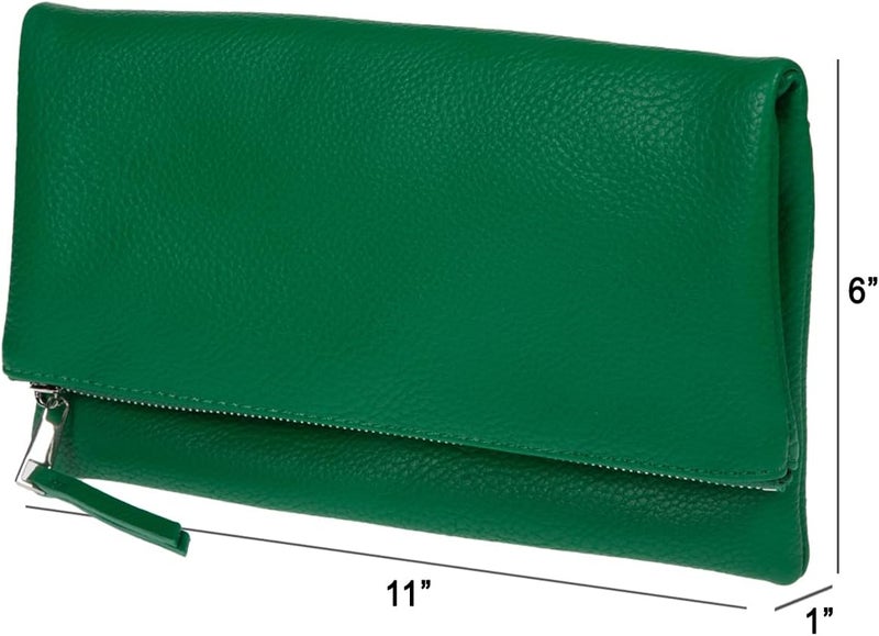 JNB Women's Faux Leather Zipper Foldover Clutch Purse with Tassel - Image 3